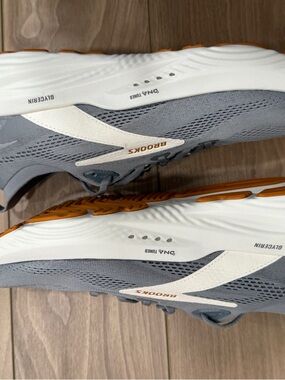 Brooks Gray & White Running Shoes with Orange Outsole Accents
